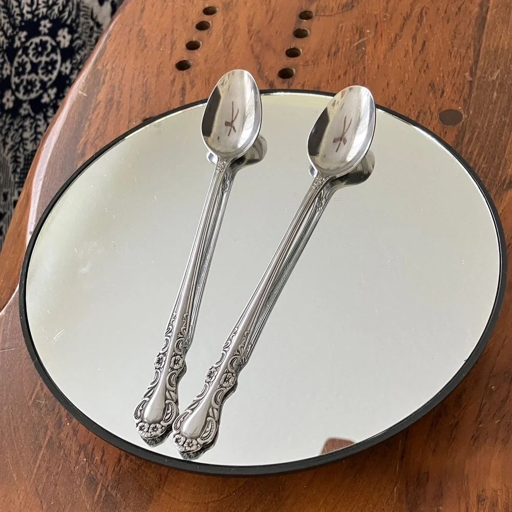 VINTAGE X2 JAPAN EKCO ETERNA SANDRA JEANNE FORGED STAINLESS 7”ICED TEA SPOONS